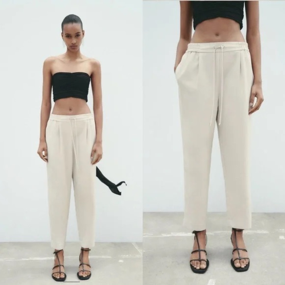 Zara cream light beige straight leg pants